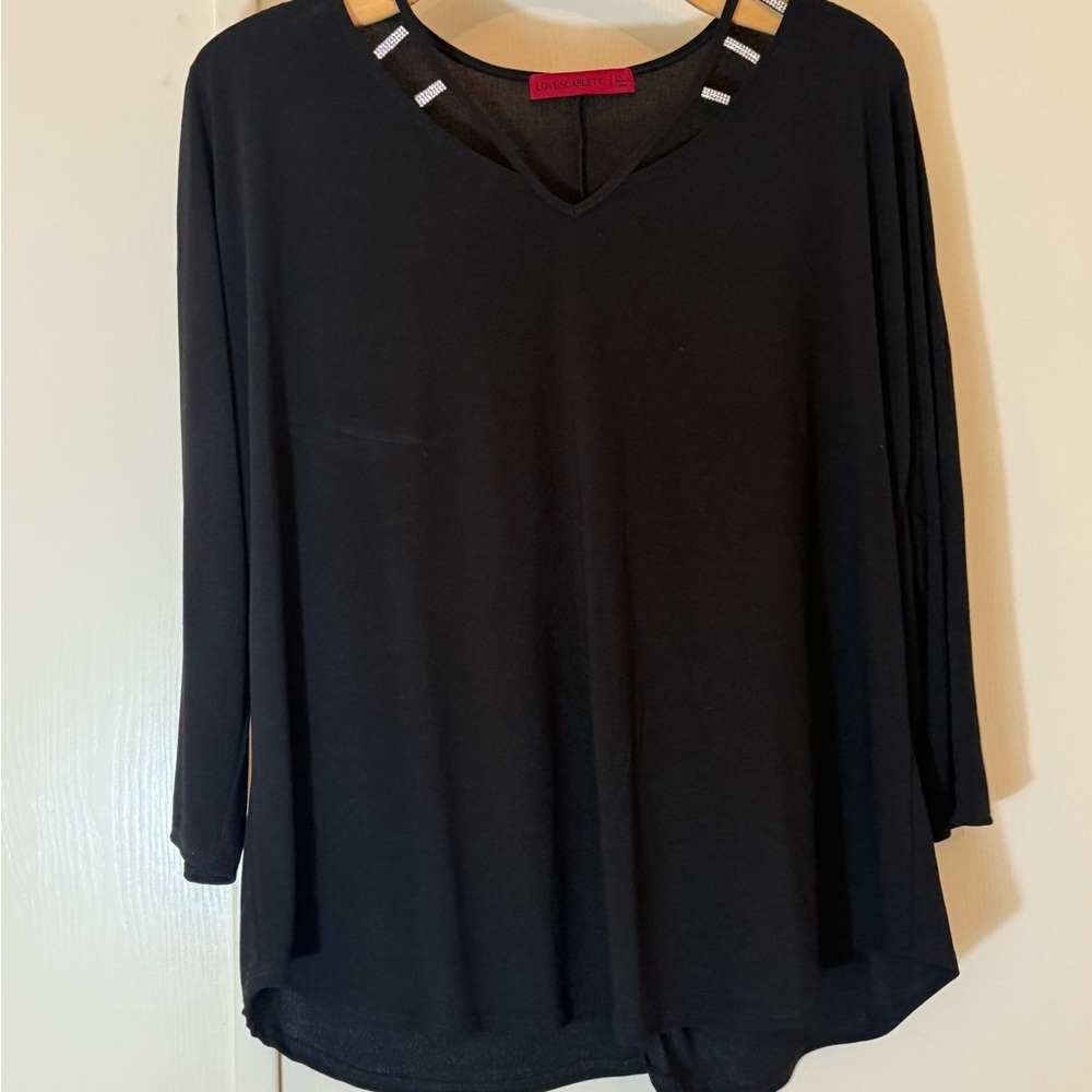 Black Long Sleeve Top with Stylish Neckline brand is Scarlet